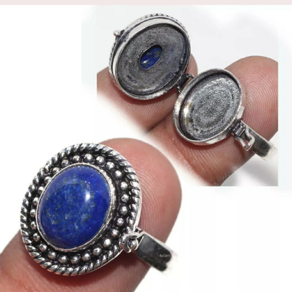 Blue lapis silver plated ring sz8.5